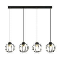 Sospensione Minimal Orfeo 4 Luci In Acciaio Nero A Paralumi Gabbia Con Oro