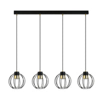 Sospensione Minimal Orfeo 4 Luci In Acciaio Nero A Paralumi Gabbia Con Oro