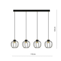 Sospensione Minimal Orfeo 4 Luci In Acciaio Nero A Paralumi Gabbia Con Oro