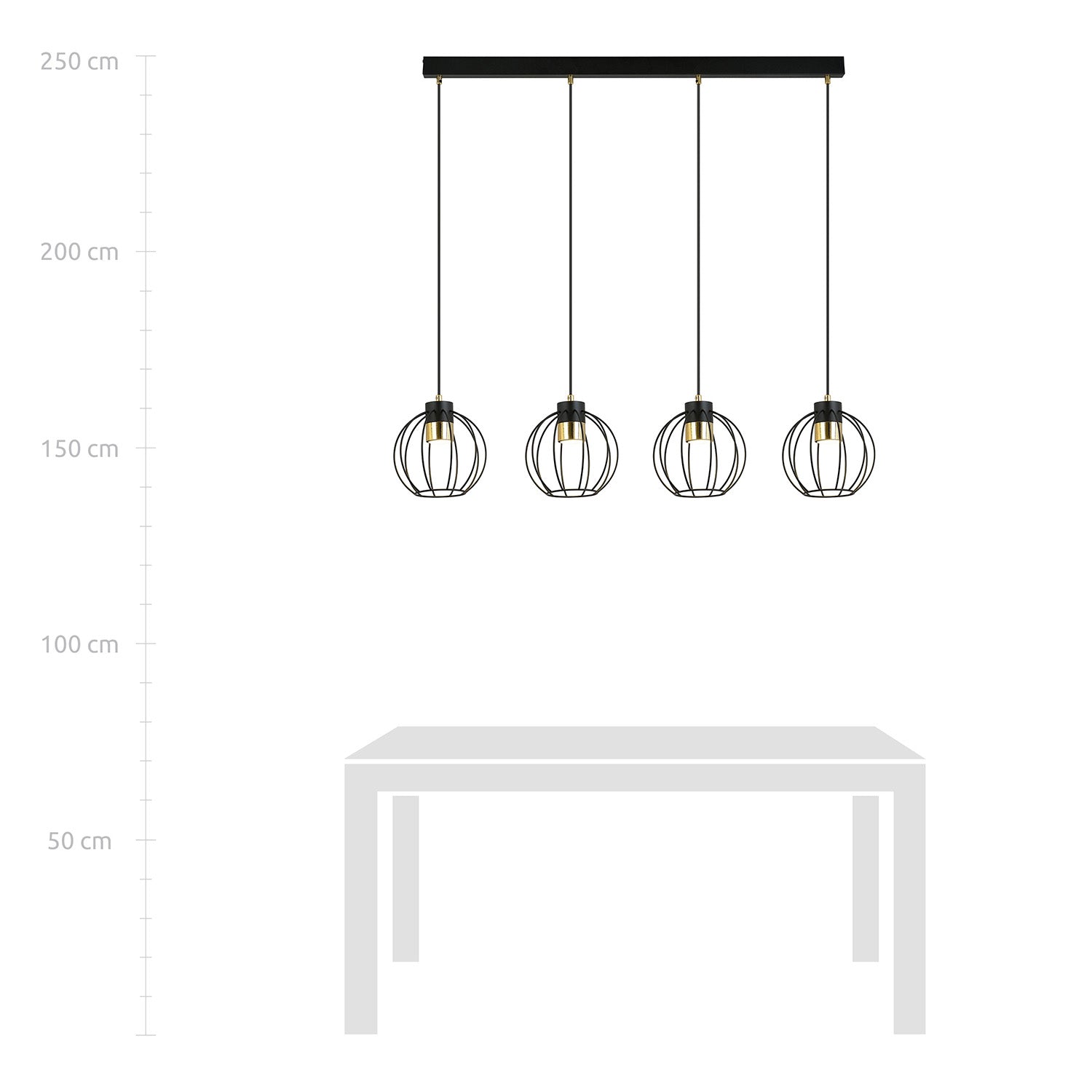 Sospensione Minimal Orfeo 4 Luci In Acciaio Nero A Paralumi Gabbia Con Oro