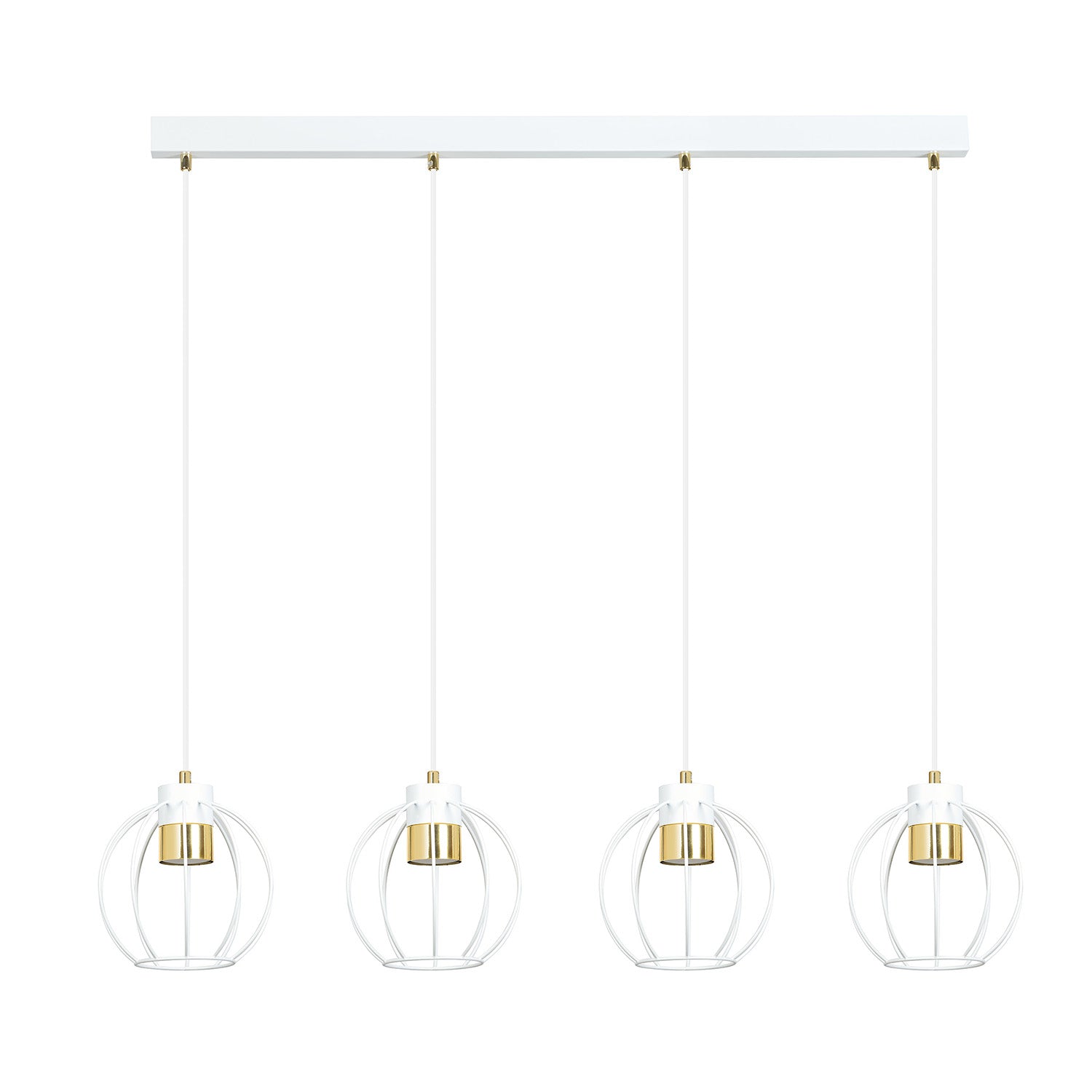 Sospensione Minimal Orfeo 4 Luci In Acciaio Bianco A Paralumi Gabbia Con Oro