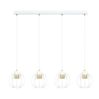 Sospensione Minimal Orfeo 4 Luci In Acciaio Bianco A Paralumi Gabbia Con Oro