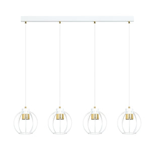 Sospensione Minimal Orfeo 4 Luci In Acciaio Bianco A Paralumi Gabbia Con Oro