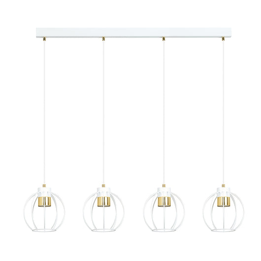 Sospensione Minimal Orfeo 4 Luci In Acciaio Bianco A Paralumi Gabbia Con Oro
