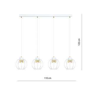 Sospensione Minimal Orfeo 4 Luci In Acciaio Bianco A Paralumi Gabbia Con Oro