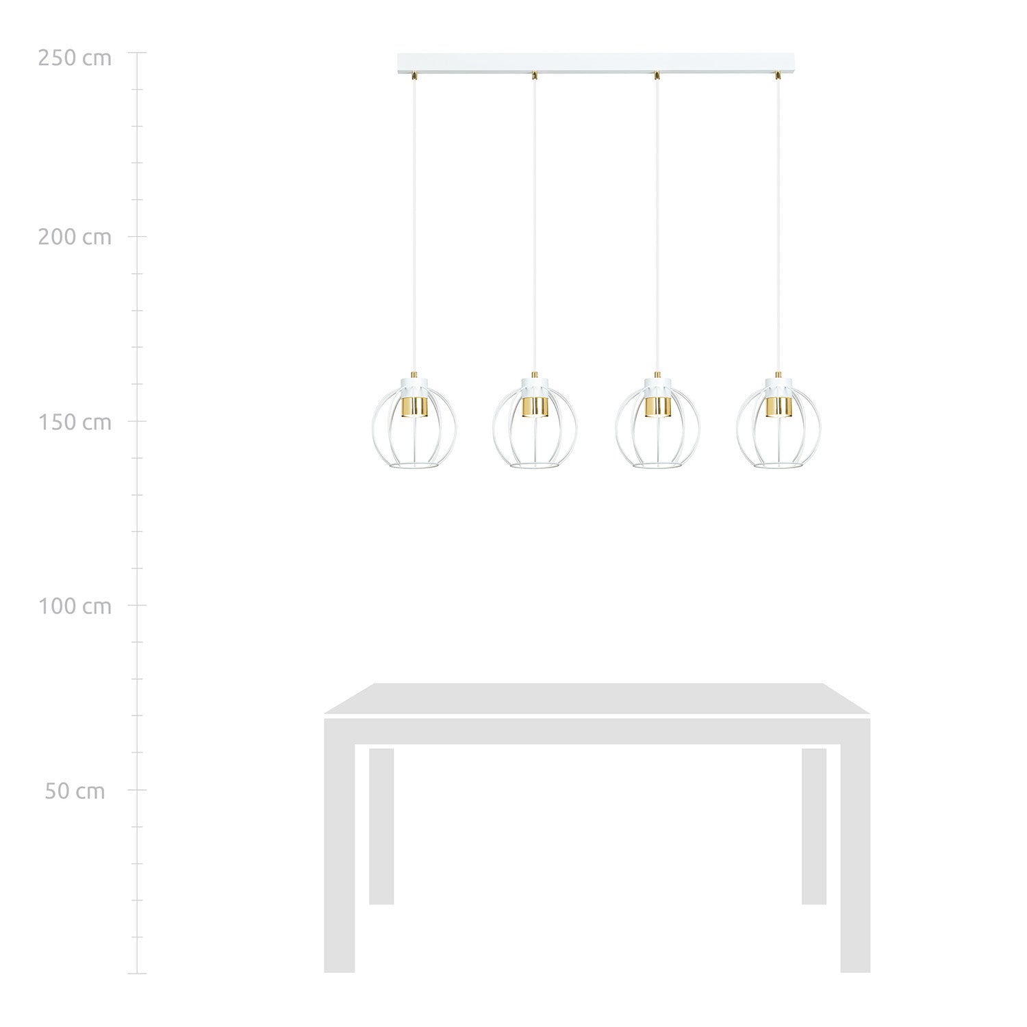 Sospensione Minimal Orfeo 4 Luci In Acciaio Bianco A Paralumi Gabbia Con Oro