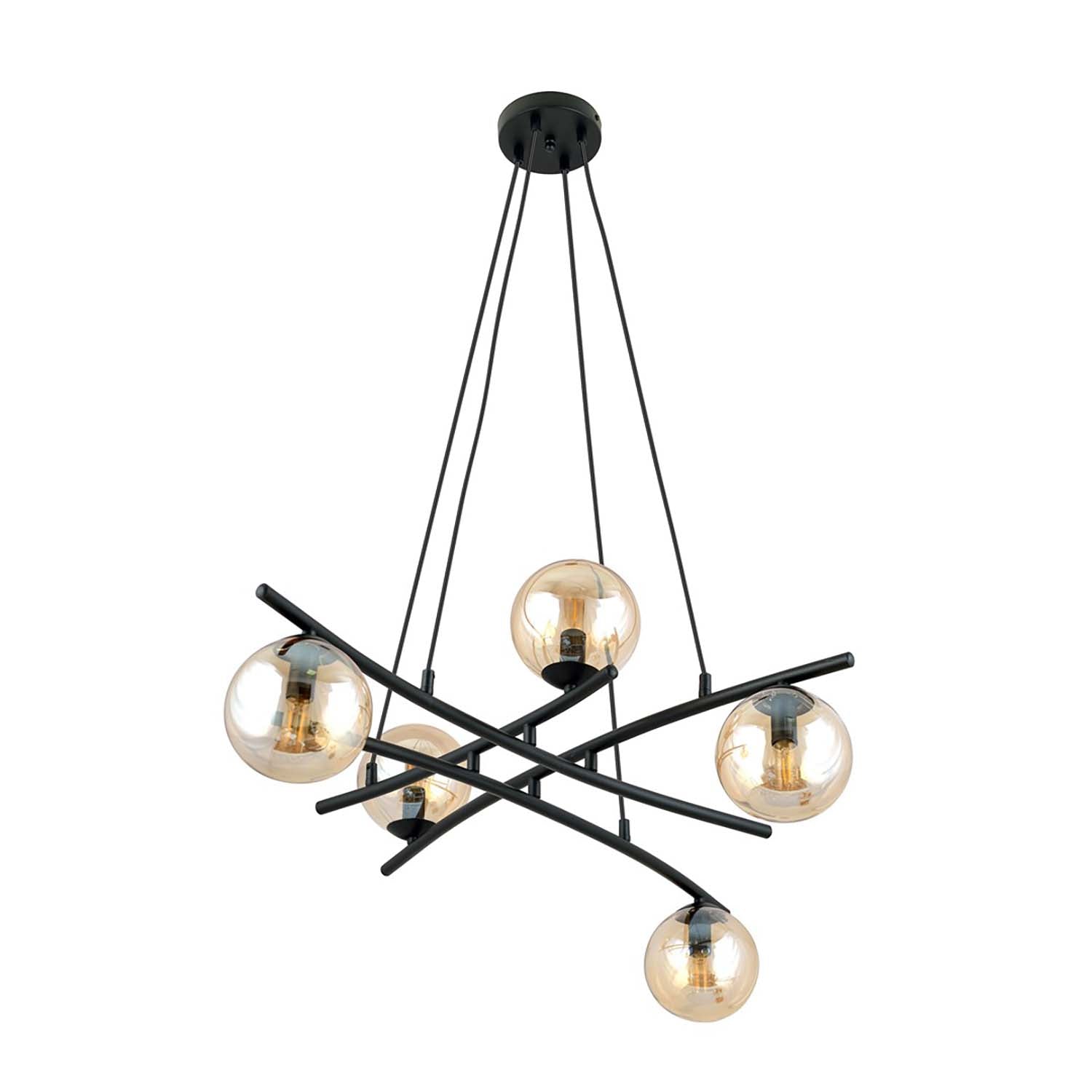 Lampadario Moderno Cadmo Acciaio Nero 5 Luci E14 Ip20