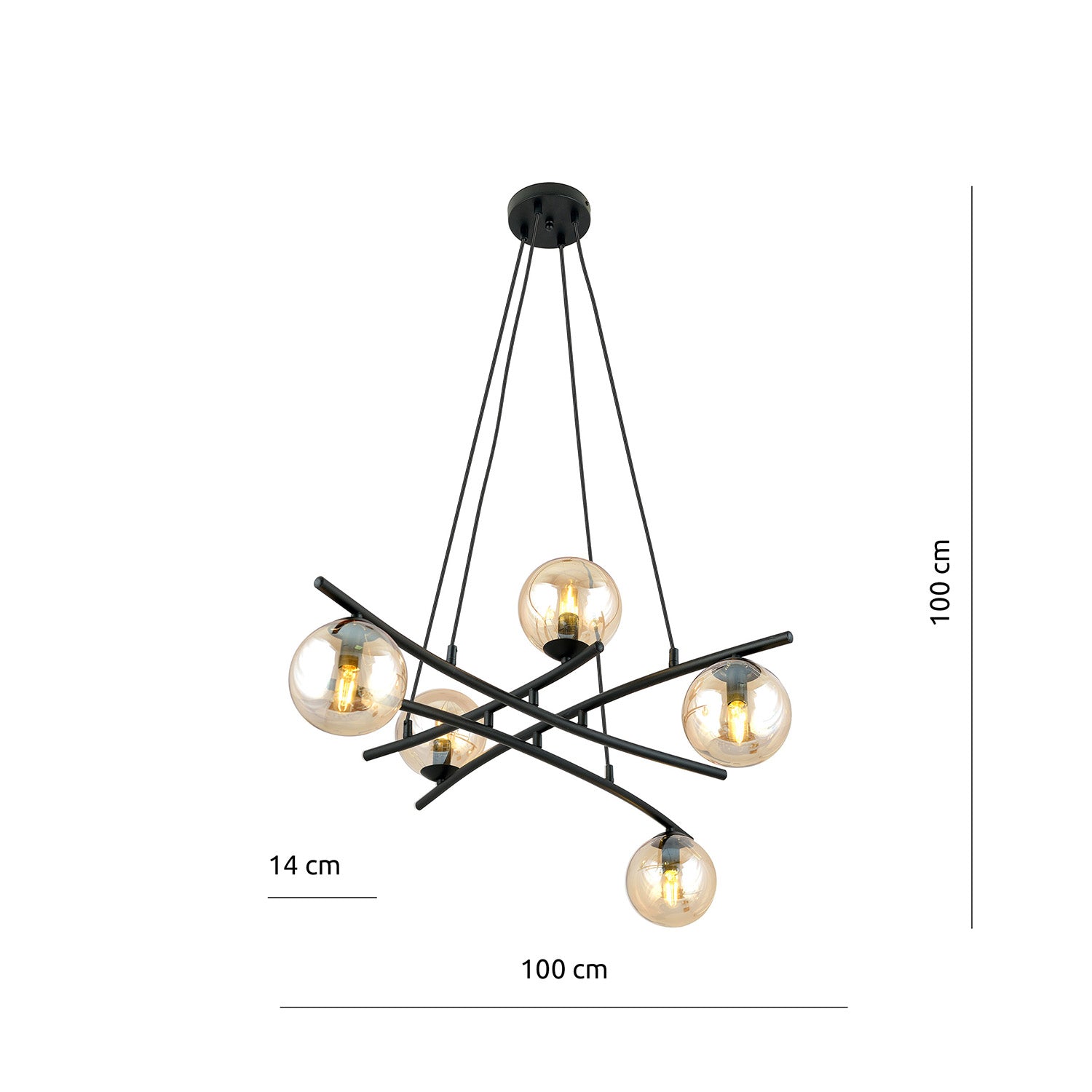 Lampadario Moderno Cadmo Acciaio Nero 5 Luci E14 Ip20