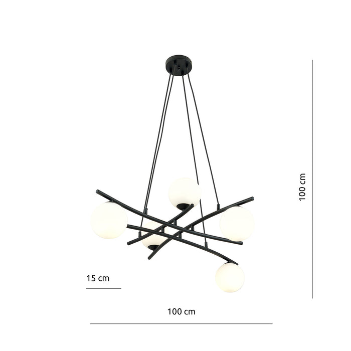 Lampadario Moderno Cadmo Acciaio Nero Bianco 5 Luci E14 Ip20