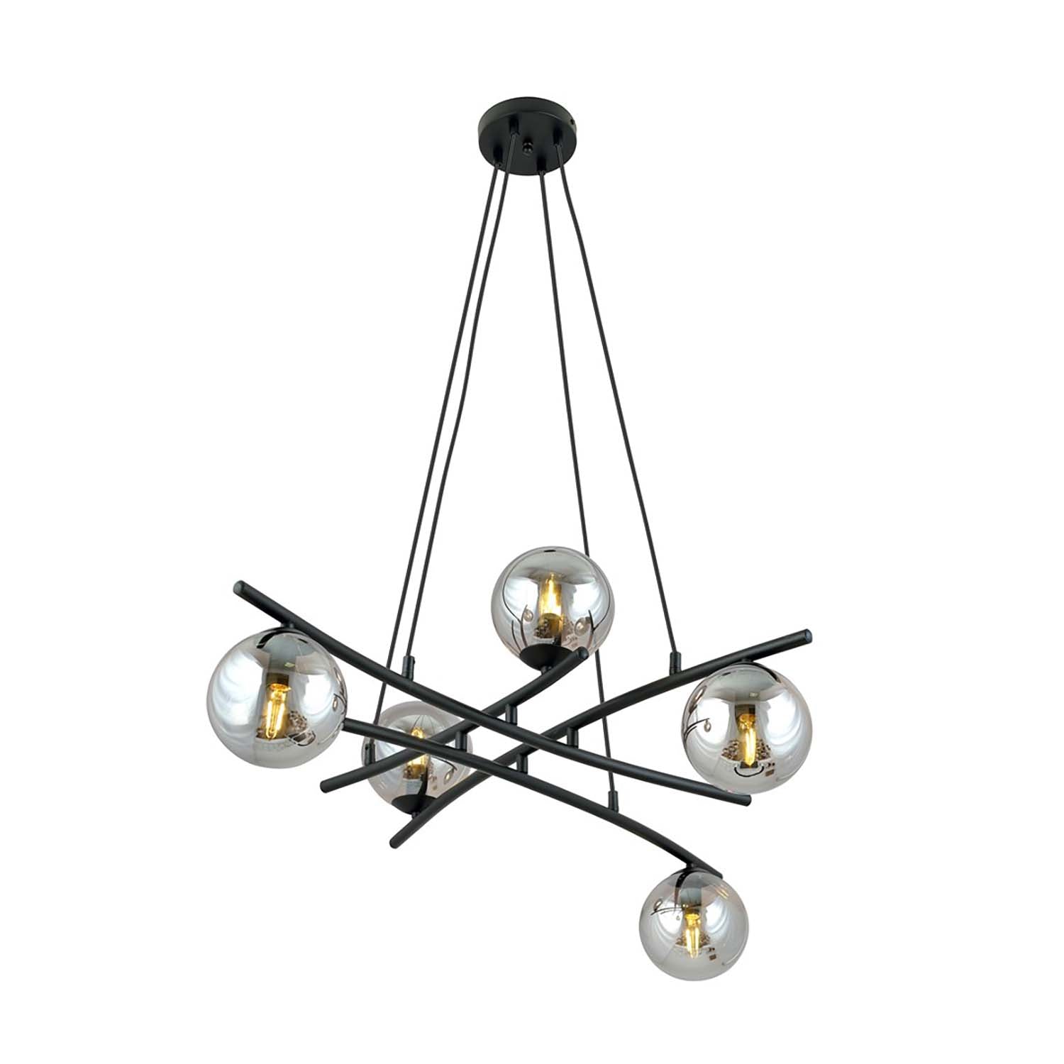 Lampadario Moderno Cadmo Acciaio Nero Grigio 5 Luci E14 Ip20