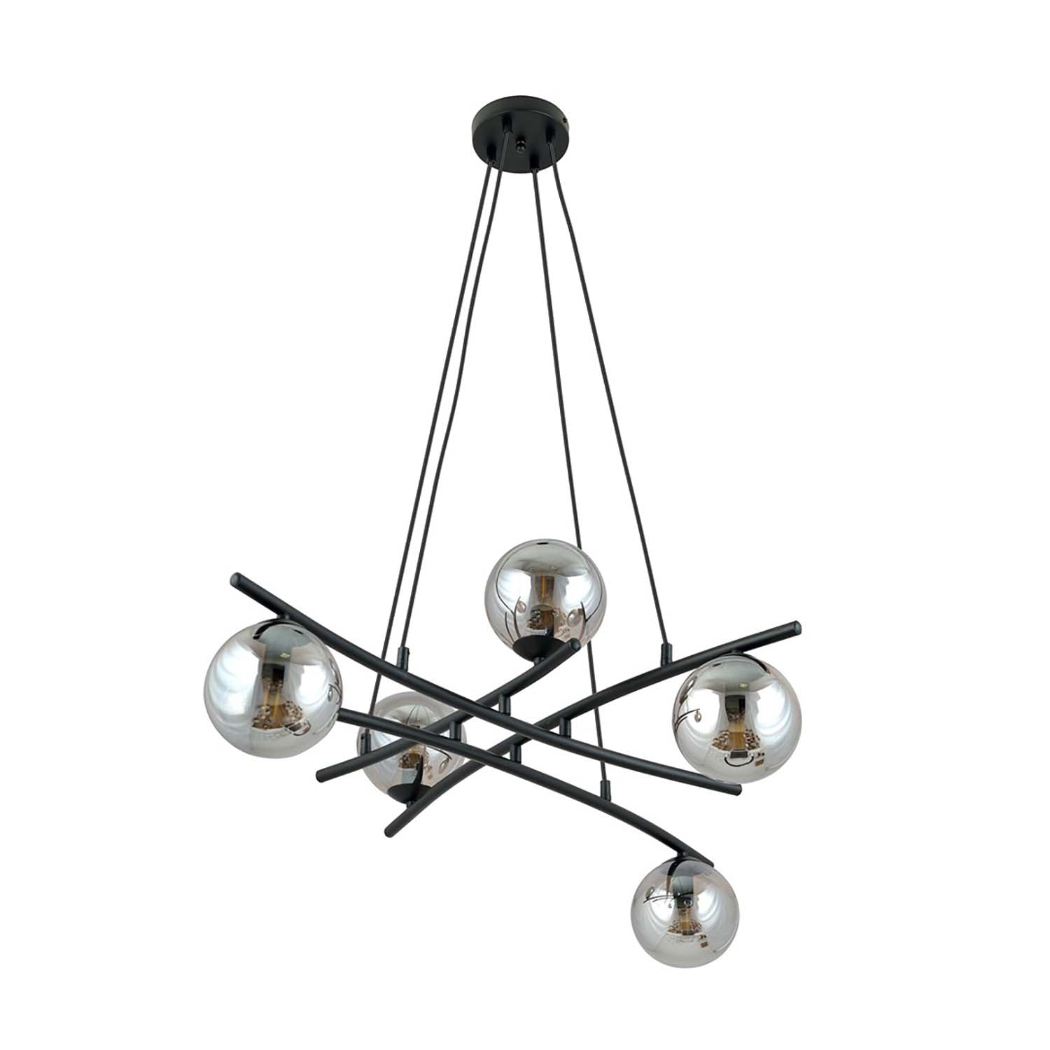 Lampadario Moderno Cadmo Acciaio Nero Grigio 5 Luci E14 Ip20