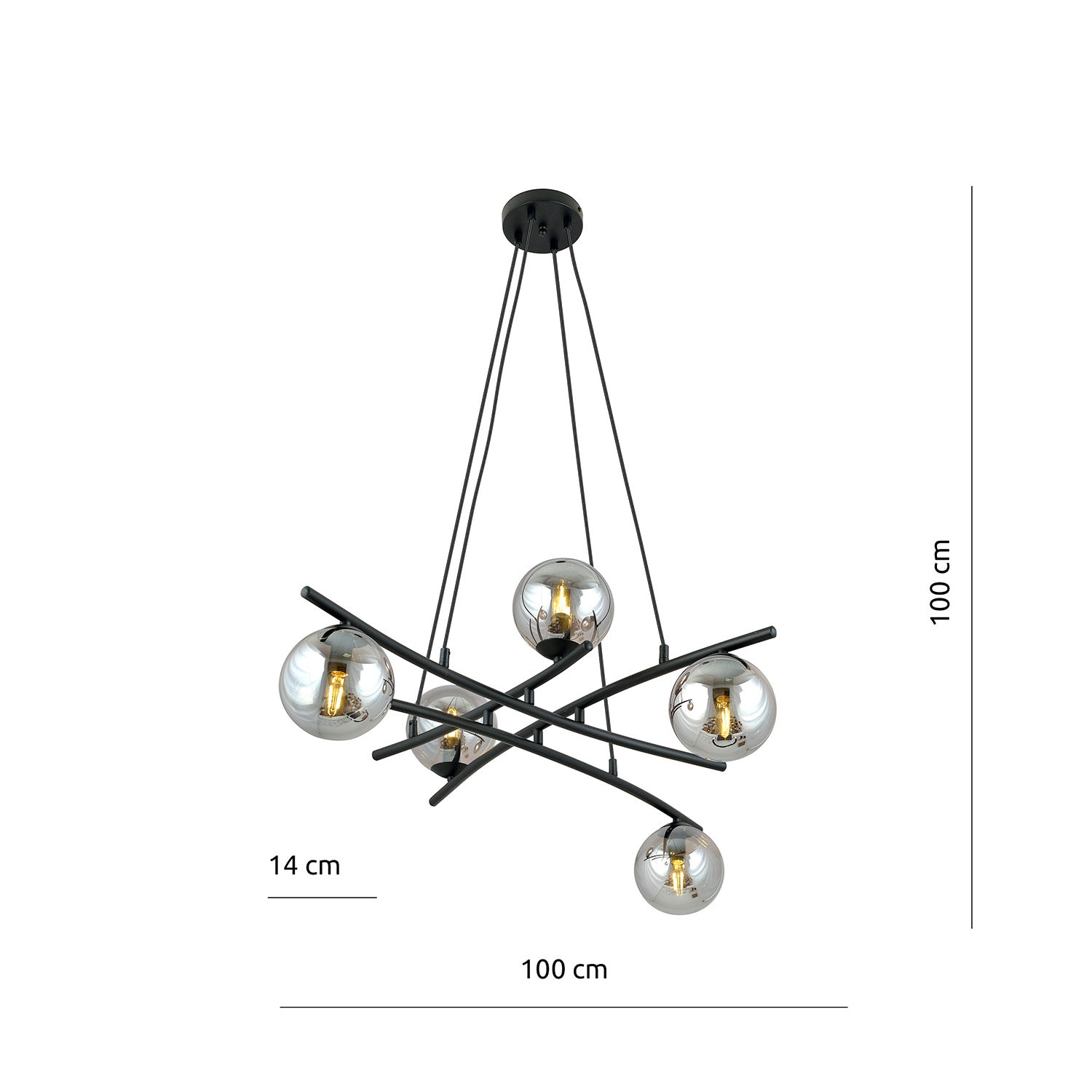 Lampadario Moderno Cadmo Acciaio Nero Grigio 5 Luci E14 Ip20