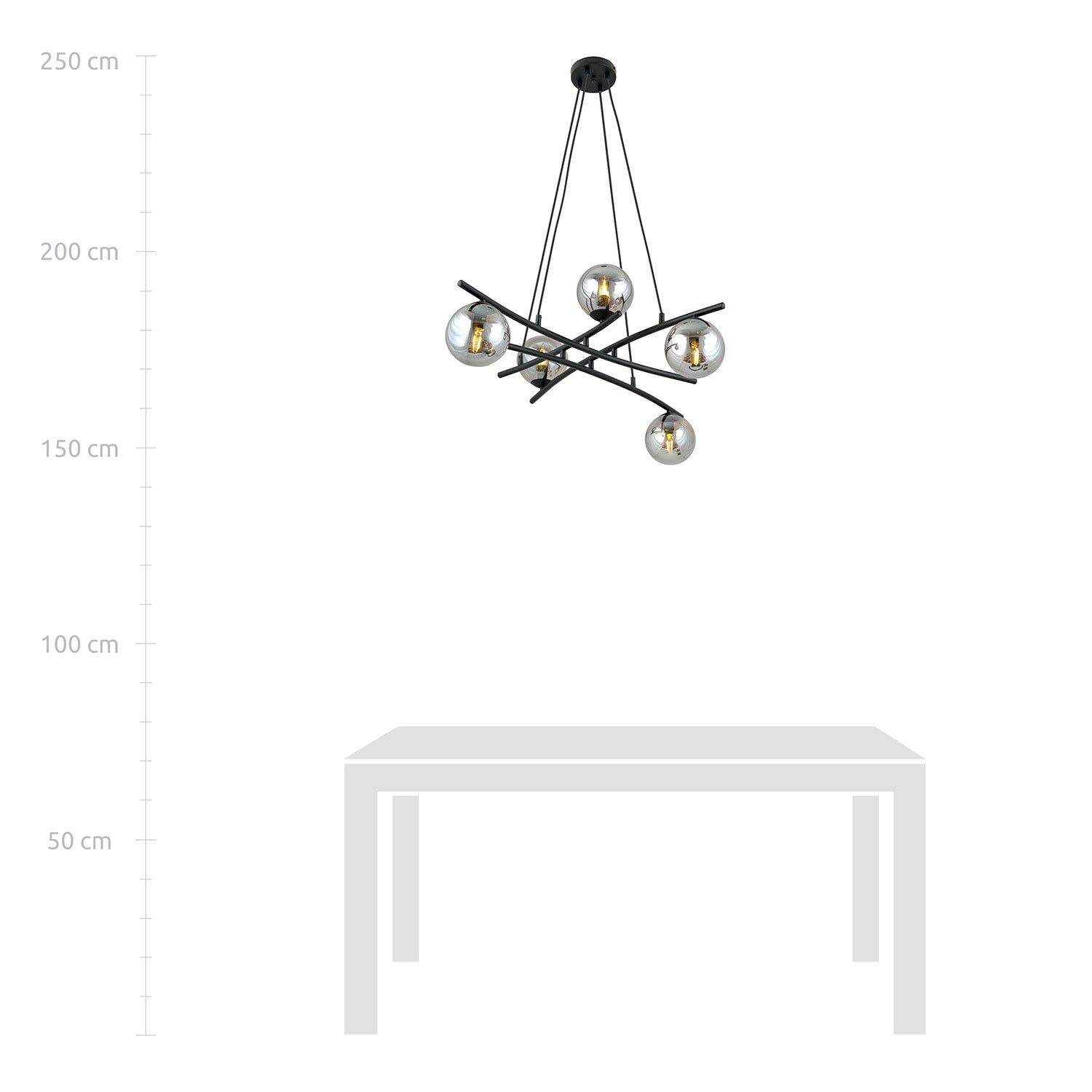 Lampadario Moderno Cadmo Acciaio Nero Grigio 5 Luci E14 Ip20