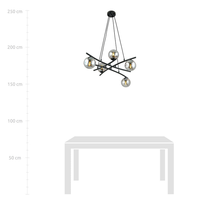 Lampadario Moderno Cadmo Acciaio Nero Grigio 5 Luci E14 Ip20