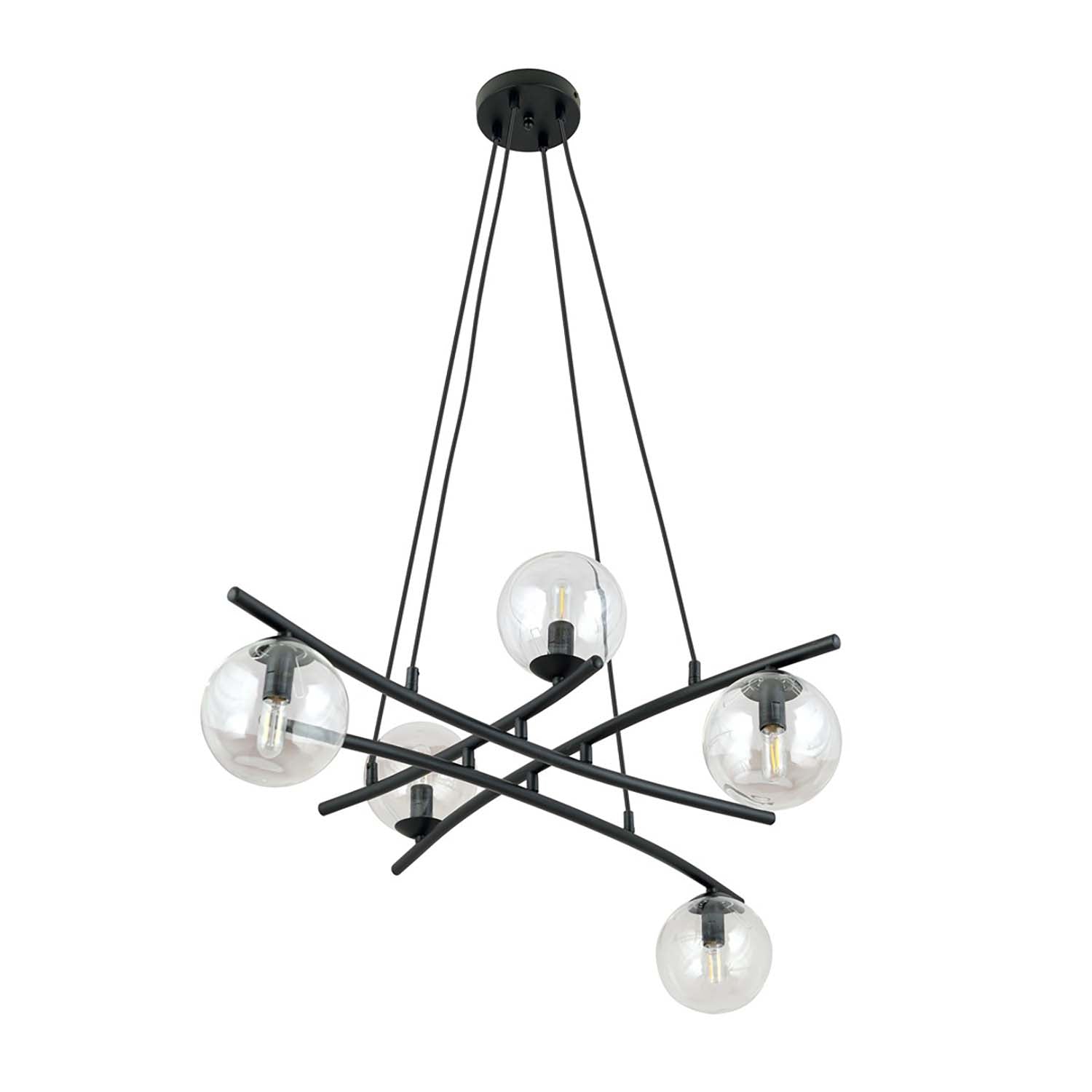 Lampadario Moderno Cadmo Acciaio Nero Trasarente 5 Luci E14 Ip20