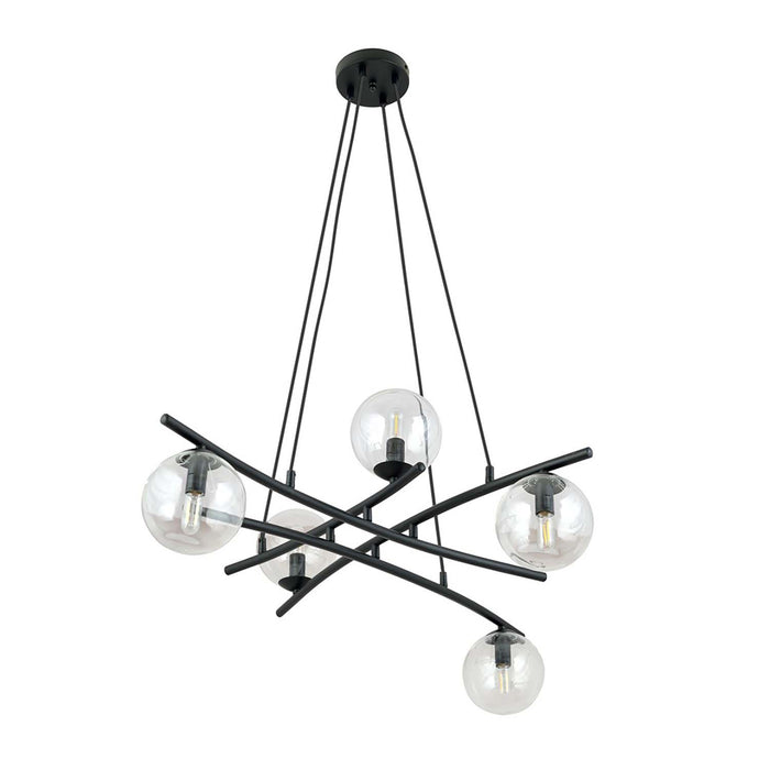Lampadario Moderno Cadmo Acciaio Nero Trasarente 5 Luci E14 Ip20