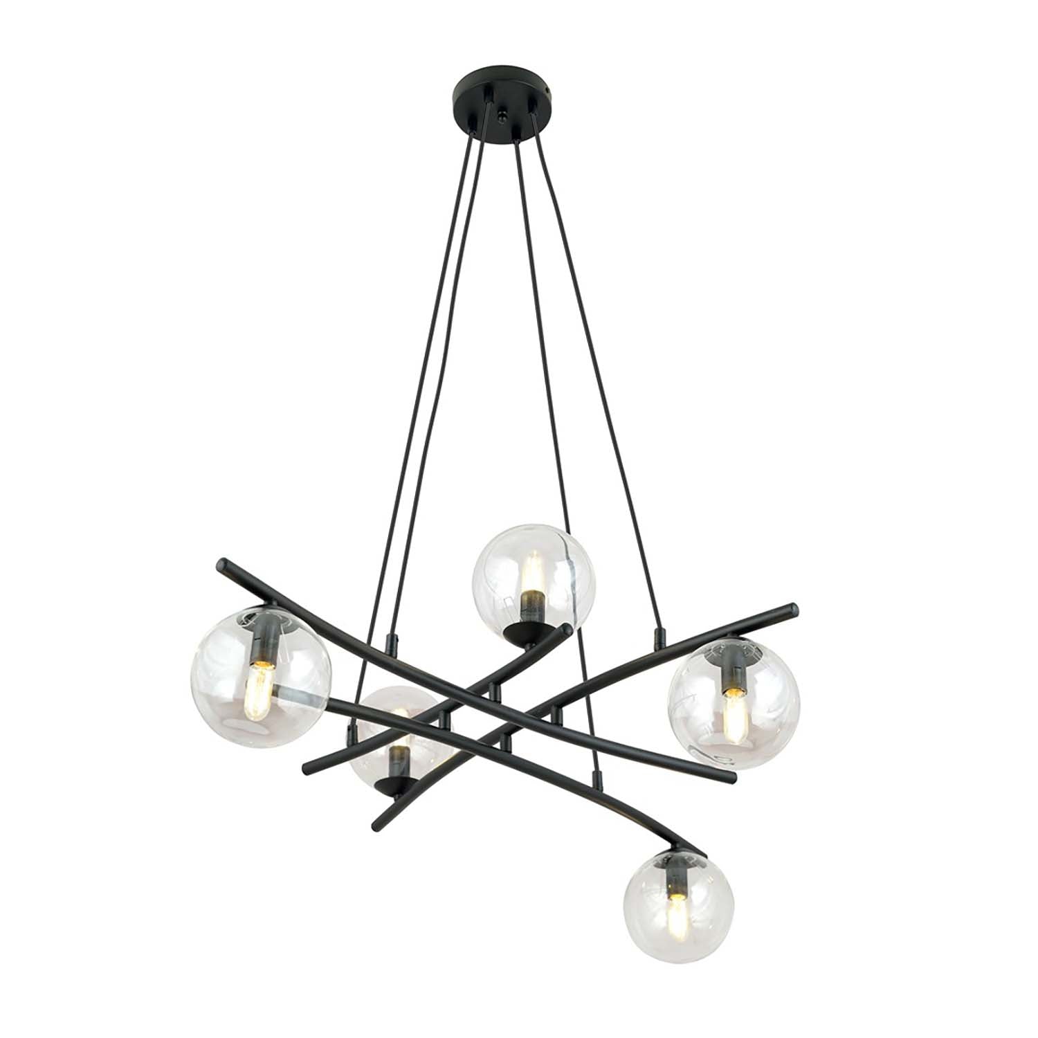 Lampadario Moderno Cadmo Acciaio Nero Trasarente 5 Luci E14 Ip20
