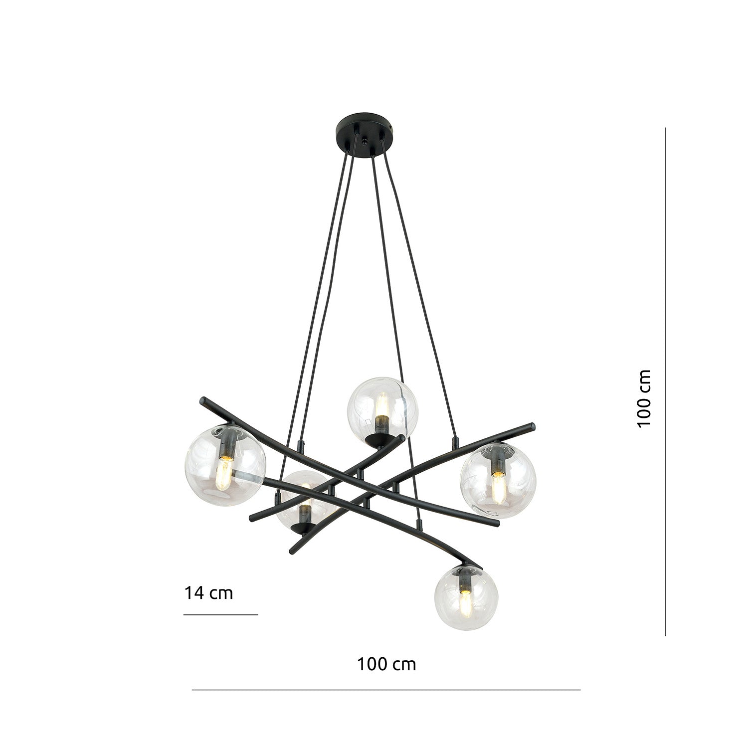 Lampadario Moderno Cadmo Acciaio Nero Trasarente 5 Luci E14 Ip20