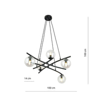 Lampadario Moderno Cadmo Acciaio Nero Trasarente 5 Luci E14 Ip20