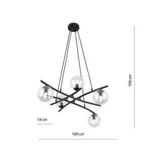 Lampadario Moderno Cadmo Acciaio Nero Trasarente 5 Luci E14 Ip20