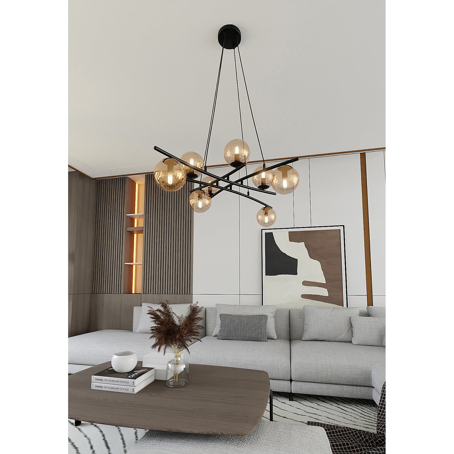 Lampadario Moderno Cadmo Acciaio Nero 8 Luci E14 Ip20