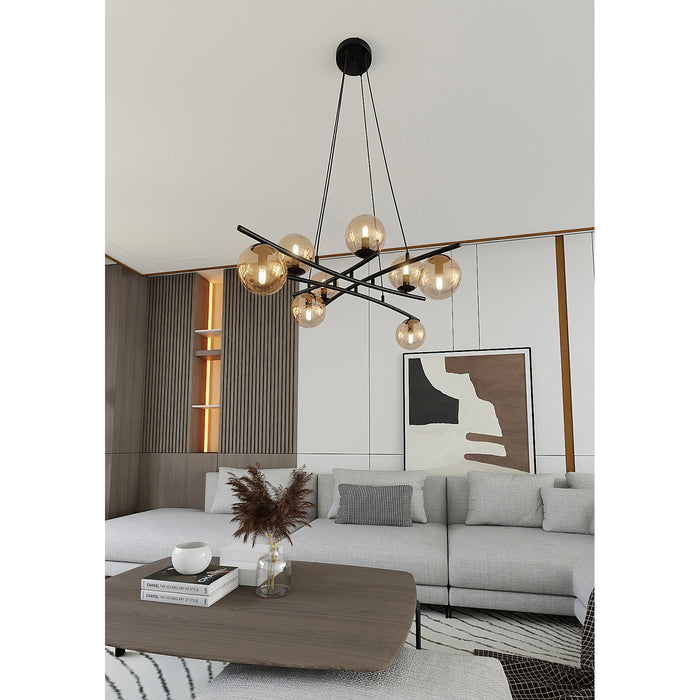 Lampadario Moderno Cadmo Acciaio Nero 8 Luci E14 Ip20