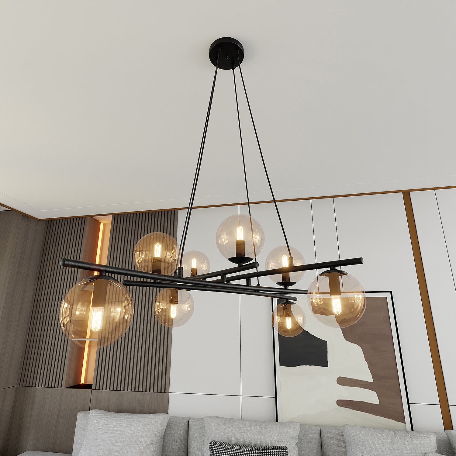Lampadario Moderno Cadmo Acciaio Nero 8 Luci E14 Ip20