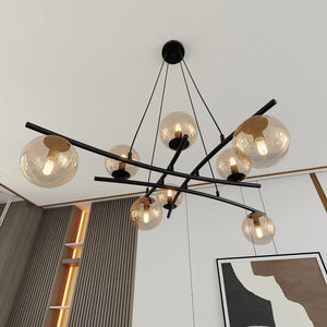 Lampadario Moderno Cadmo Acciaio Nero 8 Luci E14 Ip20