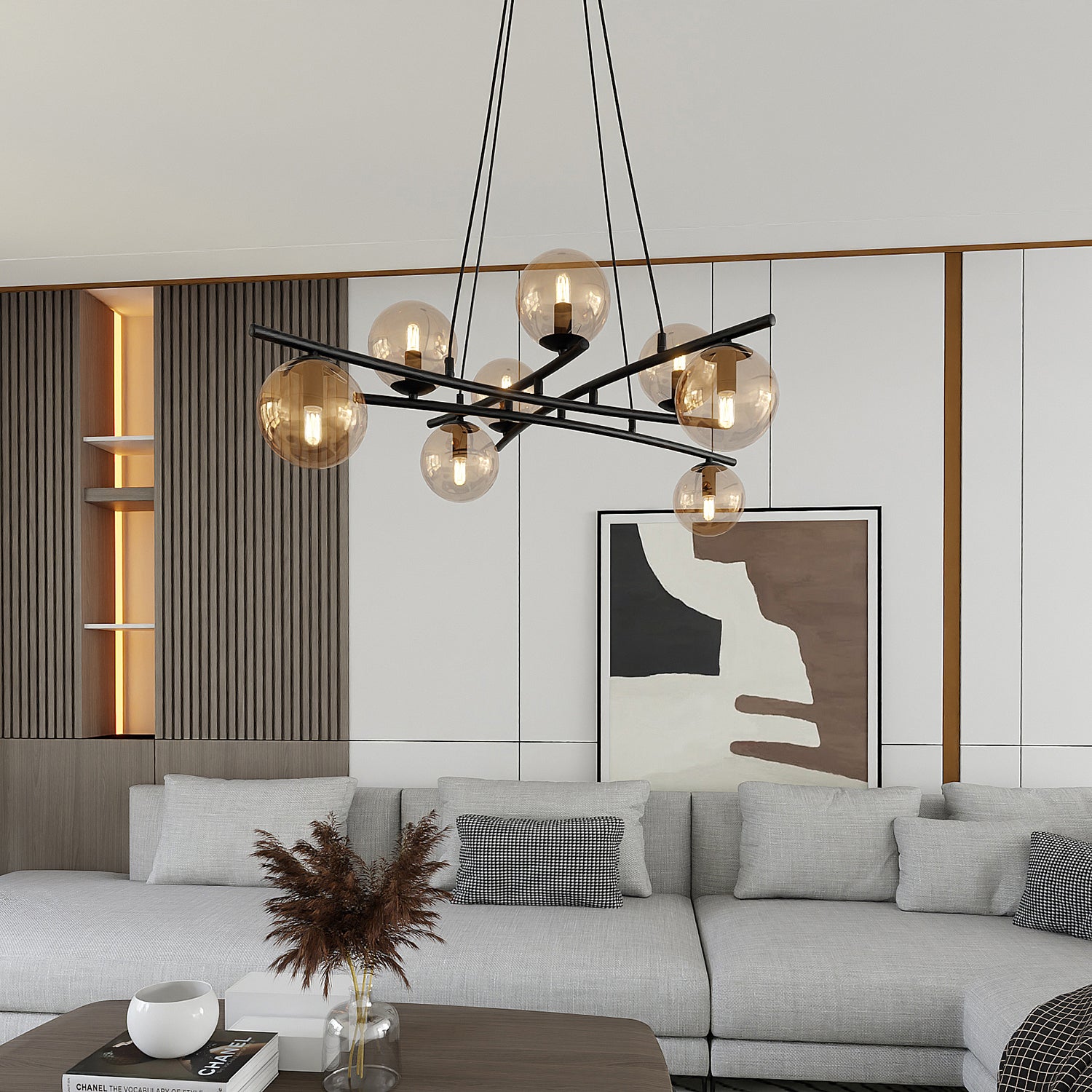 Lampadario Moderno Cadmo Acciaio Nero 8 Luci E14 Ip20