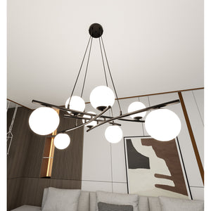 Lampadario Moderno Cadmo Acciaio Nero Bianco 8 Luci E14 Ip20