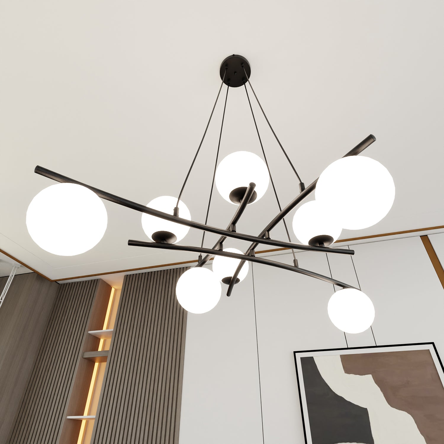 Lampadario Moderno Cadmo Acciaio Nero Bianco 8 Luci E14 Ip20