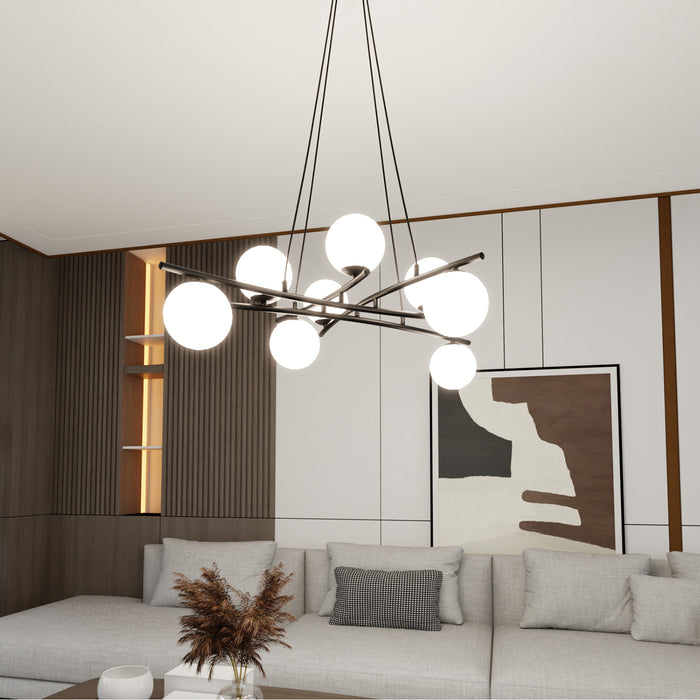 Lampadario Moderno Cadmo Acciaio Nero Bianco 8 Luci E14 Ip20