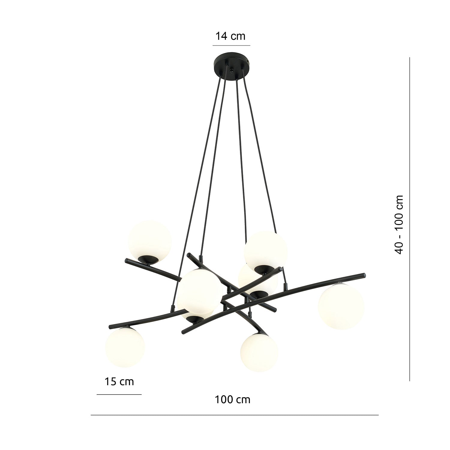 Lampadario Moderno Cadmo Acciaio Nero Bianco 8 Luci E14 Ip20