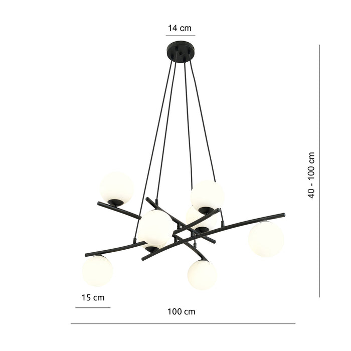 Lampadario Moderno Cadmo Acciaio Nero Bianco 8 Luci E14 Ip20