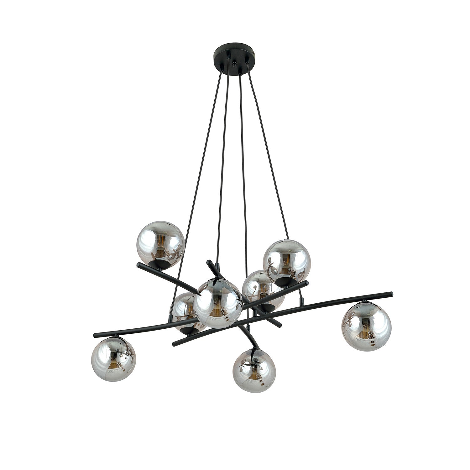 Lampadario Moderno Cadmo Acciaio Nero Grigio 8 Luci E14 Ip20