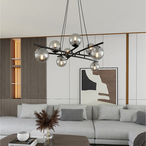 Lampadario Moderno Cadmo Acciaio Nero Grigio 8 Luci E14 Ip20