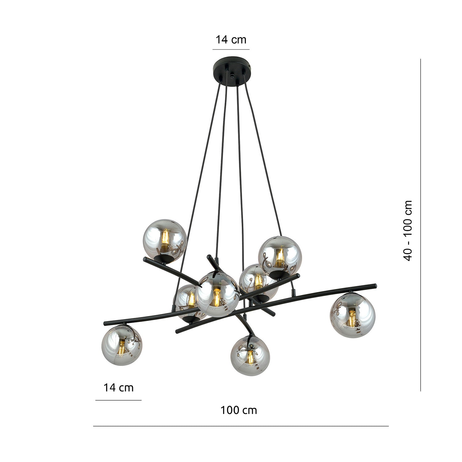 Lampadario Moderno Cadmo Acciaio Nero Grigio 8 Luci E14 Ip20