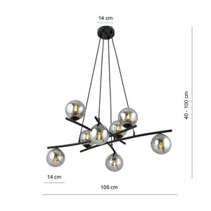 Lampadario Moderno Cadmo Acciaio Nero Grigio 8 Luci E14 Ip20