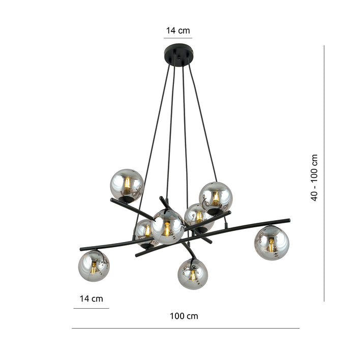 Lampadario Moderno Cadmo Acciaio Nero Grigio 8 Luci E14 Ip20