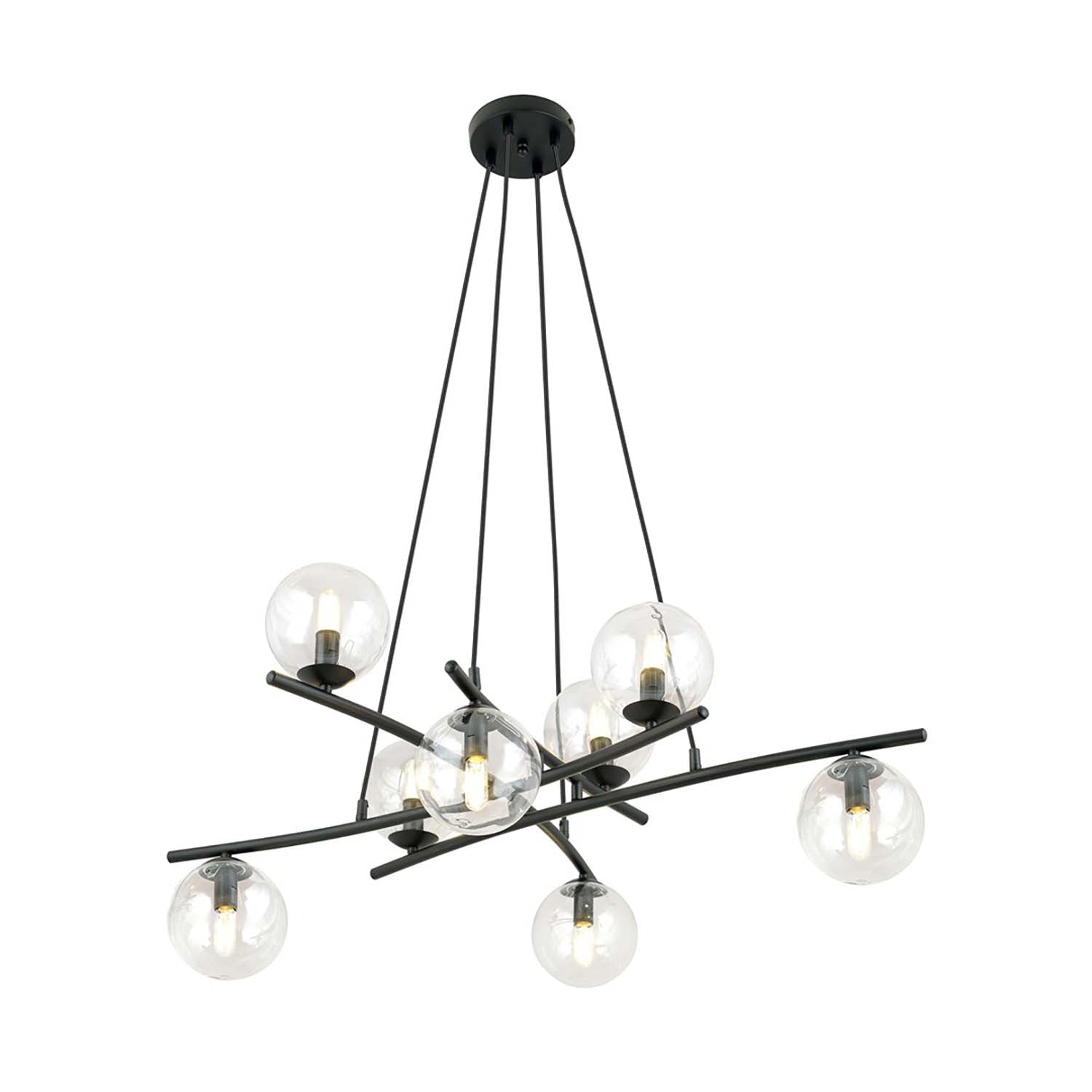 Lampadario Moderno Cadmo Acciaio Nero Trasparente 8 Luci E14 Ip20