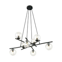 Lampadario Moderno Cadmo Acciaio Nero Trasparente 8 Luci E14 Ip20