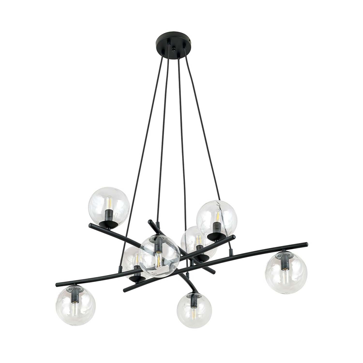 Lampadario Moderno Cadmo Acciaio Nero Trasparente 8 Luci E14 Ip20