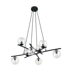 Lampadario Moderno Cadmo Acciaio Nero Trasparente 8 Luci E14 Ip20