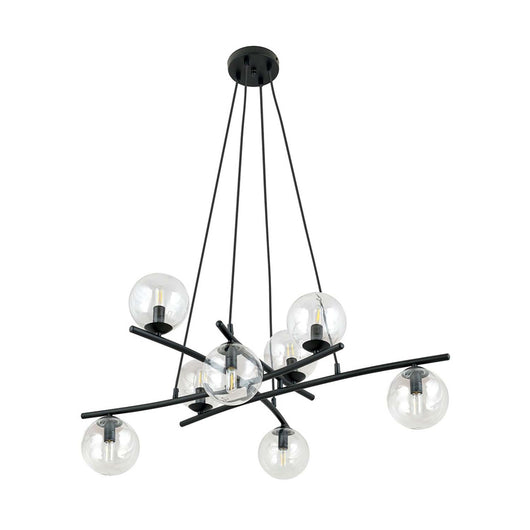 Lampadario Moderno Cadmo Acciaio Nero Trasparente 8 Luci E14 Ip20