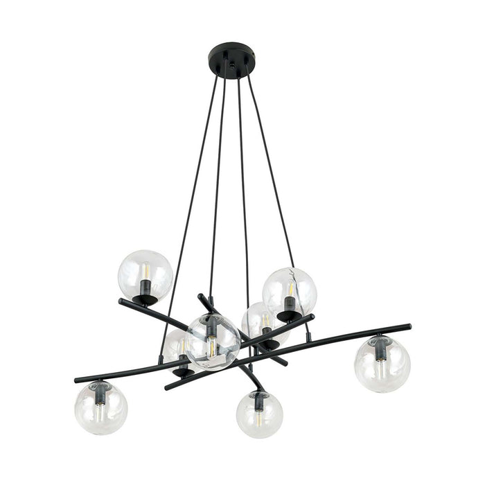 Lampadario Moderno Cadmo Acciaio Nero Trasparente 8 Luci E14 Ip20