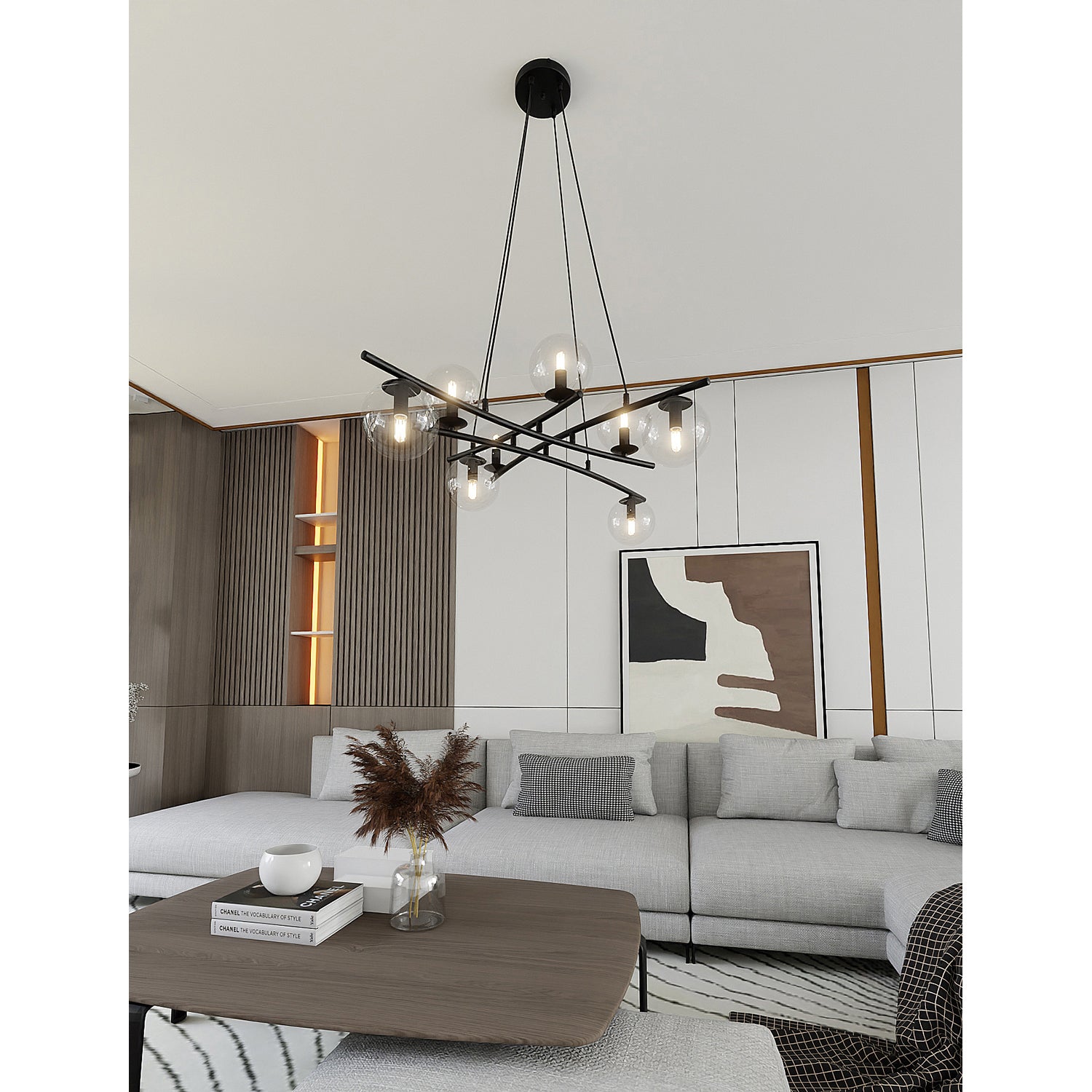 Lampadario Moderno Cadmo Acciaio Nero Trasparente 8 Luci E14 Ip20