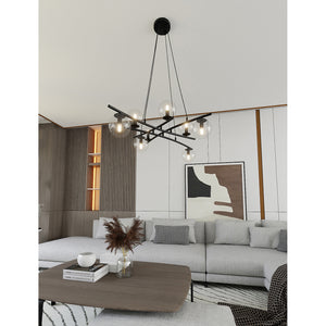 Lampadario Moderno Cadmo Acciaio Nero Trasparente 8 Luci E14 Ip20
