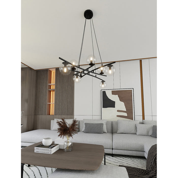 Lampadario Moderno Cadmo Acciaio Nero Trasparente 8 Luci E14 Ip20