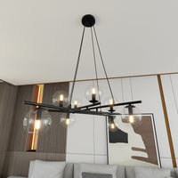 Lampadario Moderno Cadmo Acciaio Nero Trasparente 8 Luci E14 Ip20