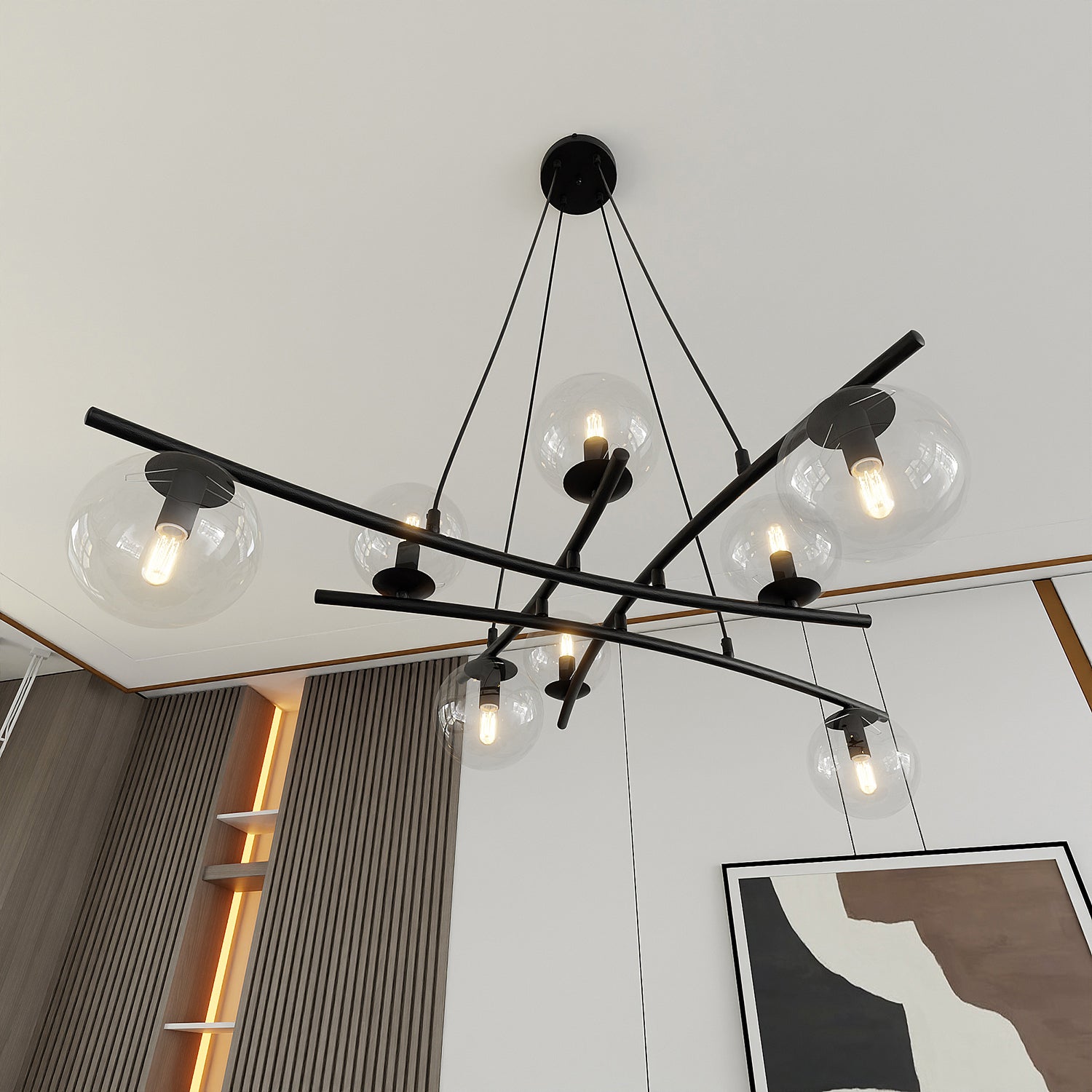 Lampadario Moderno Cadmo Acciaio Nero Trasparente 8 Luci E14 Ip20